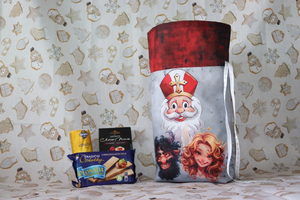 Dárkový sáček velký - Mikuláš, čert a anděl
