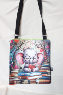 Crossbody placatá slon čtenář