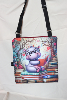 Crossbody placatá hroch čtenář